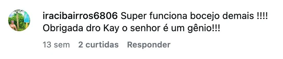 Comentário no Instagram: super funciona, bocejo demais