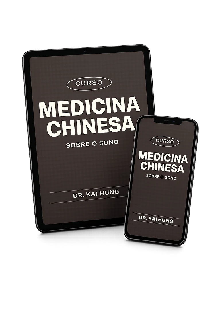 Curso de Medicina Chinesa sobre o Sono aberto em um tablet e num celular