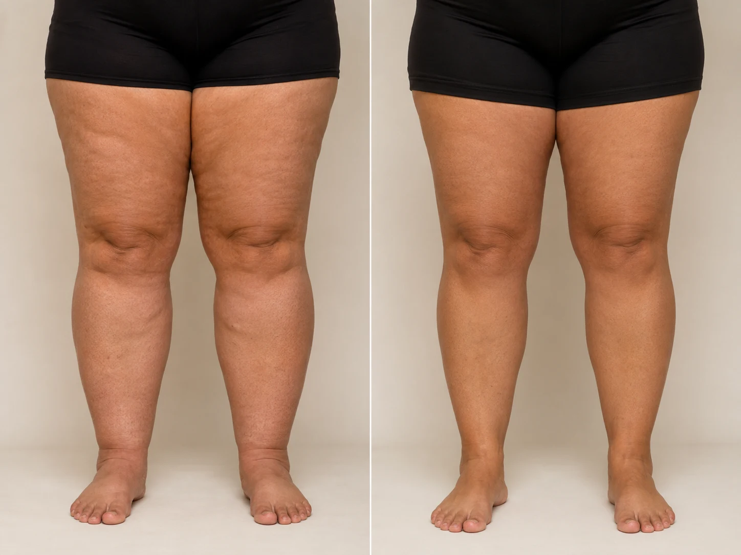 Antes e depois: pernas com lipedema e pernas com o inchaço reduzido